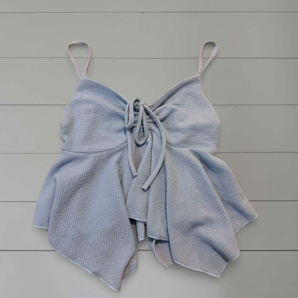 NWT Gaze Light Blue Flowy Tank Top with Bow Detail - Small